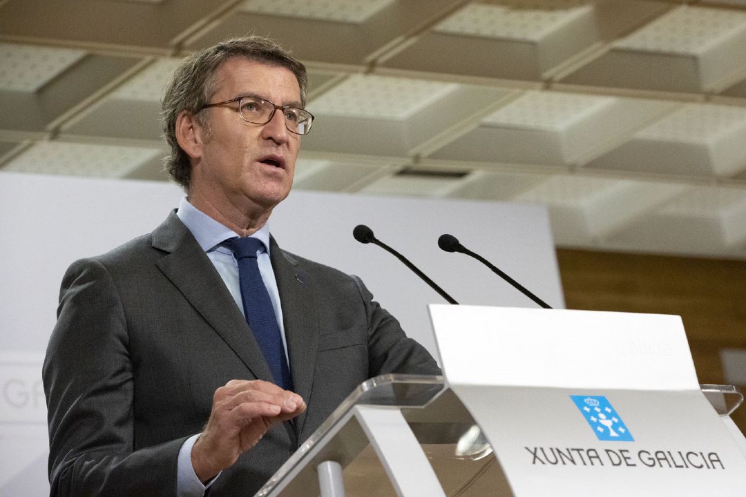 El presidente de la Xunta, Alberto Núñez Feijóo, en rueda de prensa. El presidente de la Xunta, Alberto Núñez Feijóo, en rueda de prensa.