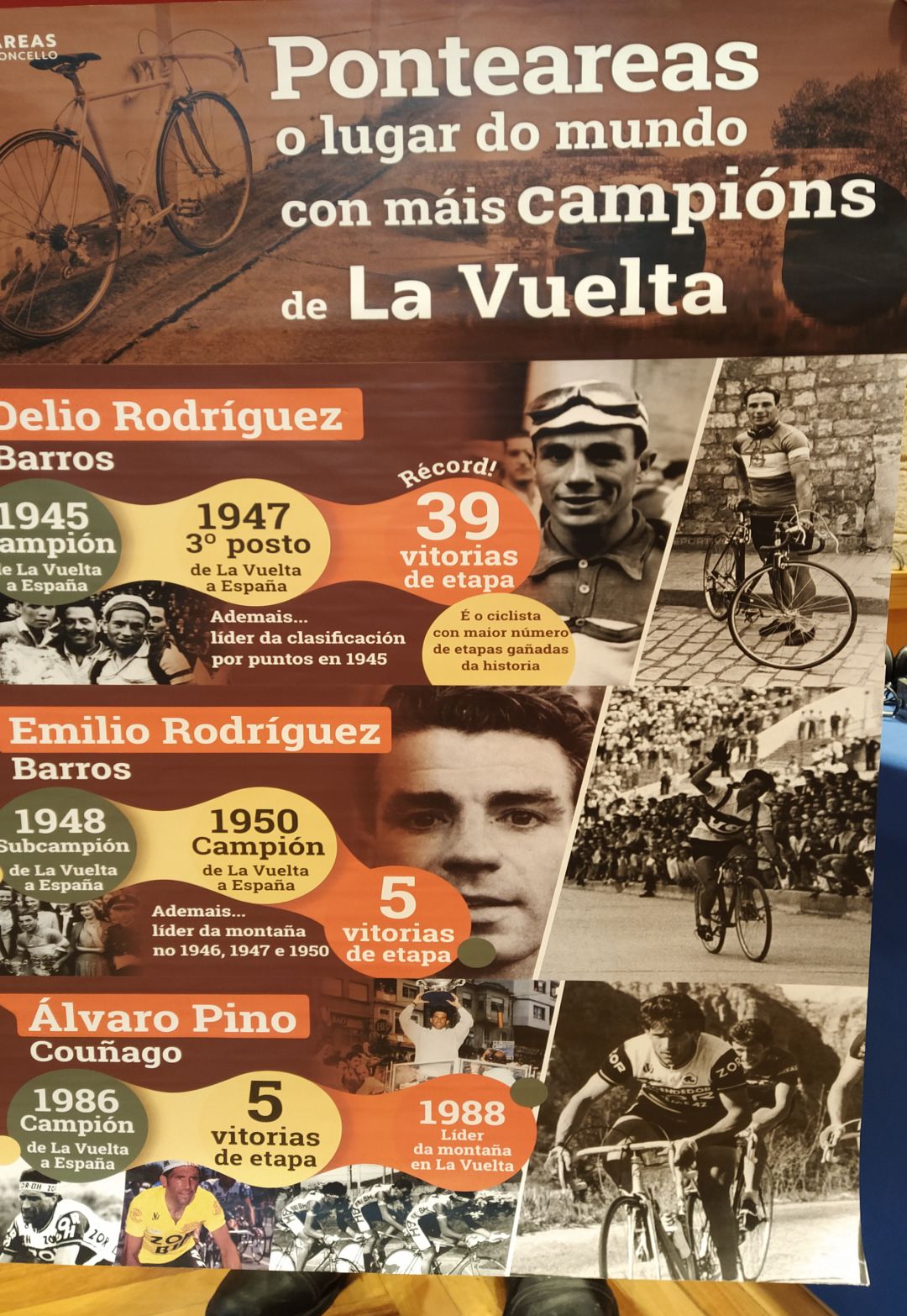 Cartel de los tres ganadores ponteareanos de La Vuelta Cartel de los tres ganadores ponteareanos de La Vuelta