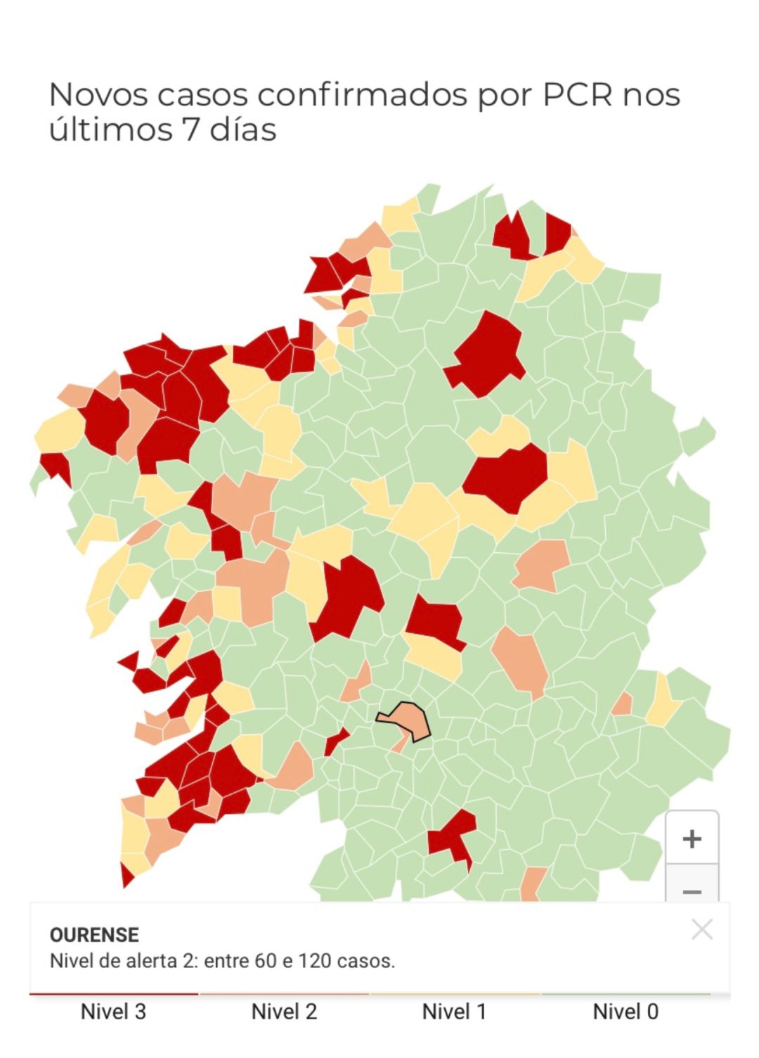 Mapa de alertas establecido por la Xunta de Galicia Mapa de alertas establecido por la Xunta de Galicia