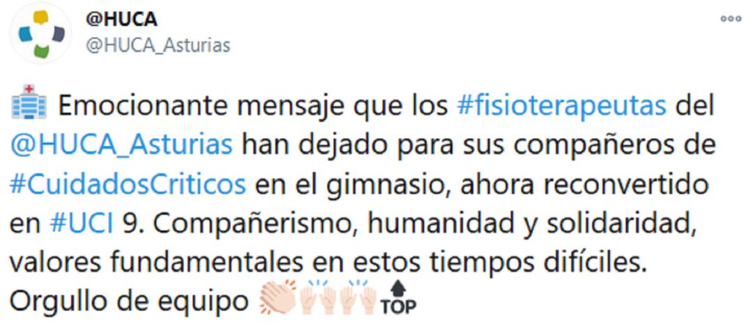 "Os lo cedemos gustosos para que salvéis vidas": el mensaje de los fisioterapeutas al personal de la UCI 9 "Os lo cedemos gustosos para que salvéis vidas": el mensaje de los fisioterapeutas al personal de la UCI 9
