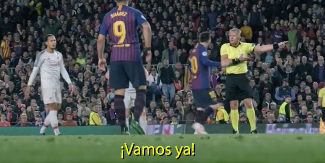 Kuipers abronca a Messi durante el partido de semis de la Champions de 2019 Kuipers abronca a Messi durante el partido de semis de la Champions de 2019