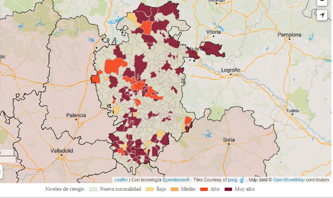 Uno de los mapas que indica la indicencia del coronavirus por municipios Uno de los mapas que indica la indicencia del coronavirus por municipios