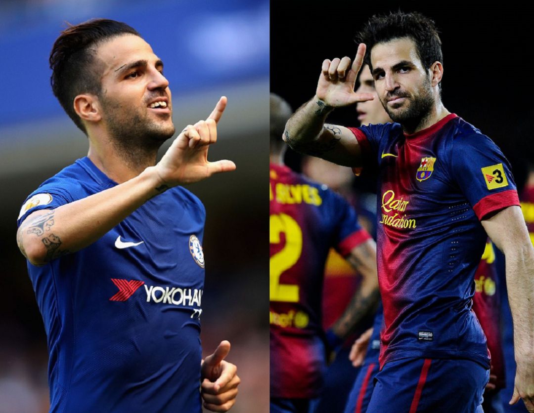 A la izquierda de la imagen, Cesc, durante su etapa en el Chelsea y en el lado derecho, en el Barcelona A la izquierda de la imagen, Cesc, durante su etapa en el Chelsea y en el lado derecho, en el Barcelona