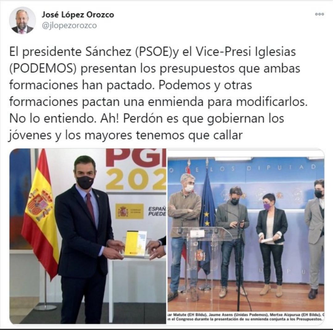 Imagen del mensaje publicado por el socialista José López Orozco en su perfil de la red social Twitter Imagen del mensaje publicado por el socialista José López Orozco en su perfil de la red social Twitter