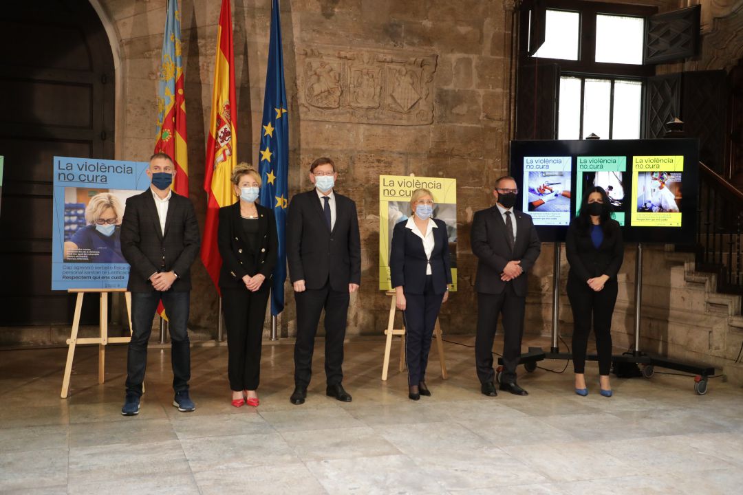 Presenctación de la campaña contra las agresiones a los profesionales sanitarios con la presencia del president de la Generalitat Ximo Puig y la consellera de Sanitat, Ana Barceló Presenctación de la campaña contra las agresiones a los profesionales sanitarios con la presencia del president de la Generalitat Ximo Puig y la consellera de Sanitat, Ana Barceló
