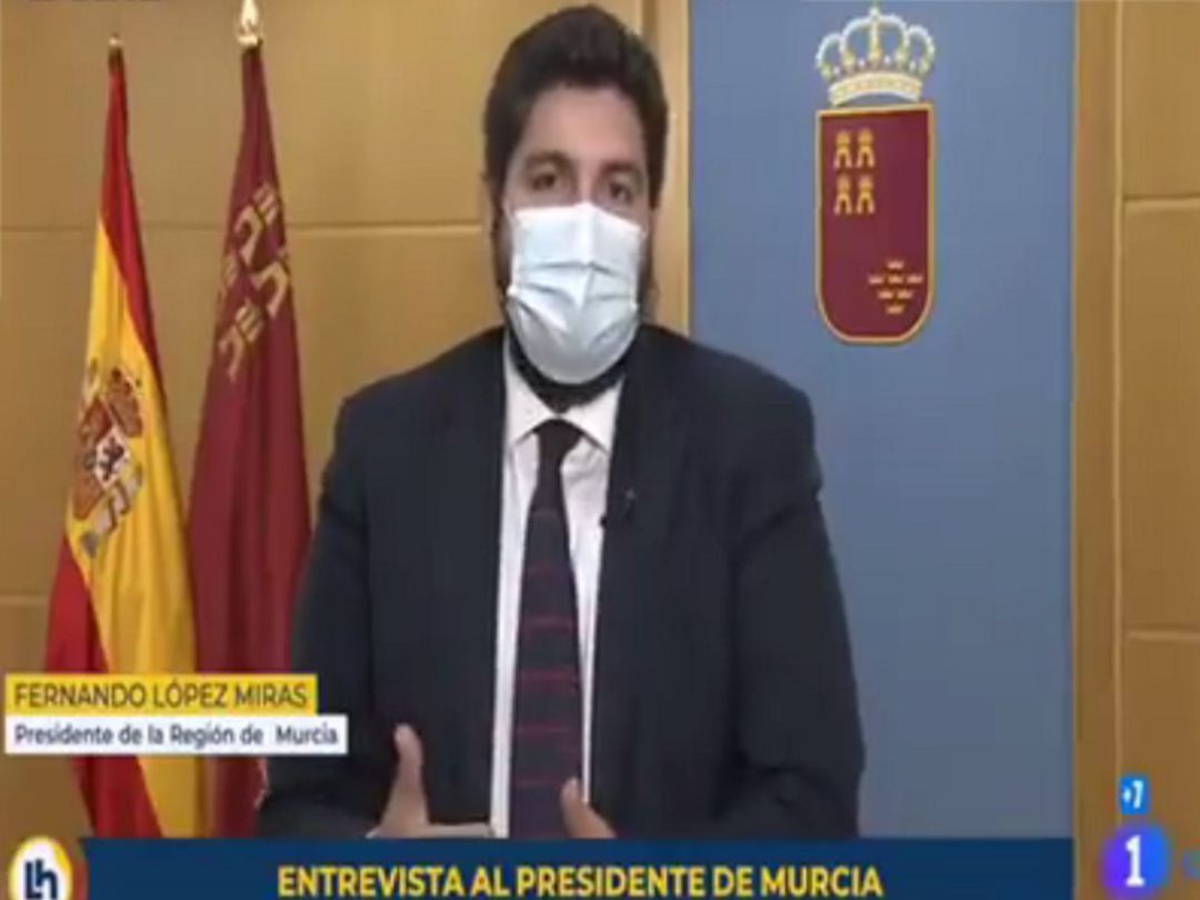 Capura de pantalla de la entrevista al presidente López Miras en La Hora de la 1 en TVE Capura de pantalla de la entrevista al presidente López Miras en La Hora de la 1 en TVE