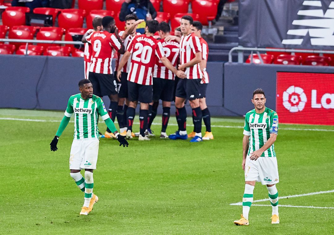 Joaquin Sanchez and Emerson Aparecido of Real Betis Balompie after receives a goal during the Spanish league, La Liga Santander, football match played between Athletic Club and Real Betis Balompie at San Mames stadium on November 23, 2020 in Bilbao, Spain.
AFP7
Joaquin Sanchez and Emerson Aparecido of Real Betis Balompie after receives a goal during the Spanish league, La Liga Santander, football match played between Athletic Club and Real Betis Balompie at San Mames stadium on November 23, 2020 in Bilbao, Spain.
AFP7