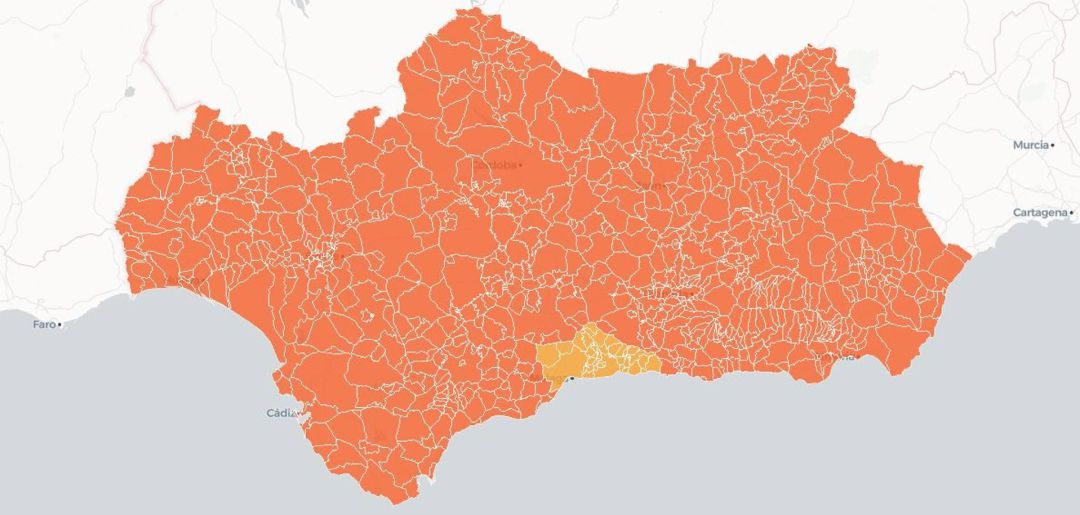 Mapa de niveles de alerta vigentes en los municipios de Andalucía por Covid-19 Mapa de niveles de alerta vigentes en los municipios de Andalucía por Covid-19