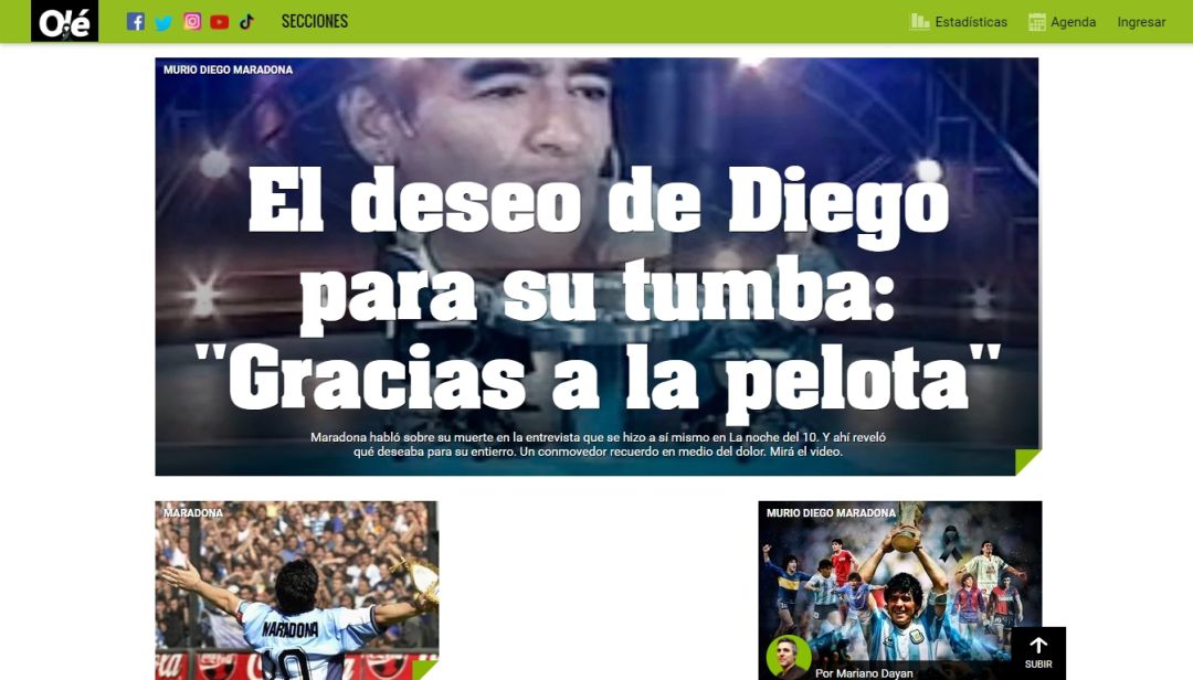 Portada digital del Diario Olé. Portada digital del Diario Olé.
