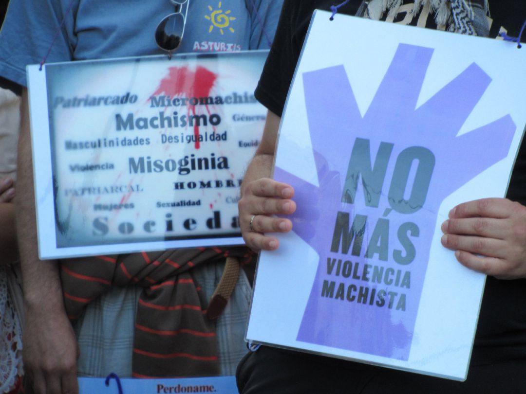 Carteles exhibidos durante una concentración contra la violencia machista Carteles exhibidos durante una concentración contra la violencia machista