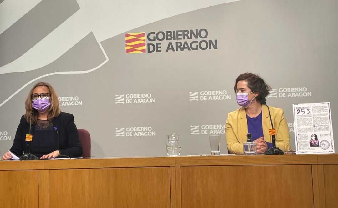 Rueda de prensa de la consejera de Presidencia, Mayte Pérez, y la directora del Instituto Aragonés de la Mujer, María Goikoechea Rueda de prensa de la consejera de Presidencia, Mayte Pérez, y la directora del Instituto Aragonés de la Mujer, María Goikoechea