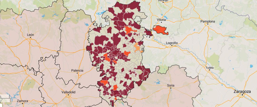 Mapa de la incidencia acumulada en la provincia a 26 de noviembre de 2020 Mapa de la incidencia acumulada en la provincia a 26 de noviembre de 2020
