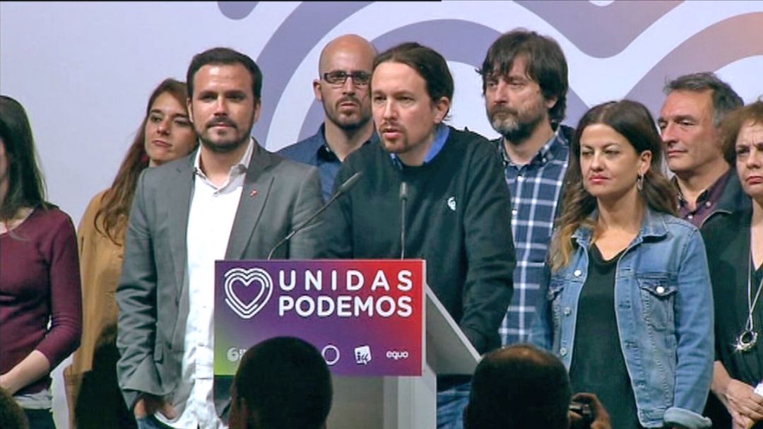 Imagen de archivo del secretario generaql de Podemos, Pablo Iglesias, acompañado de los dirigentes de Podemos e IU. Imagen de archivo del secretario generaql de Podemos, Pablo Iglesias, acompañado de los dirigentes de Podemos e IU.