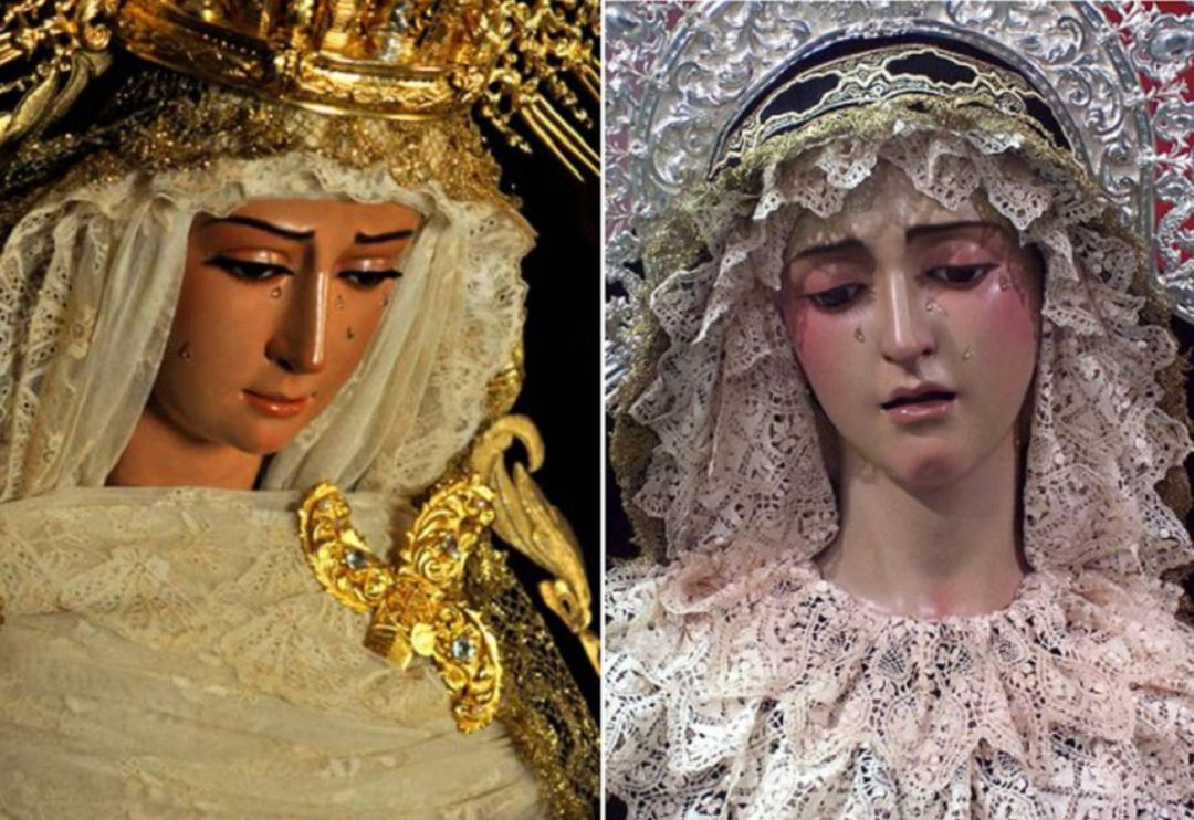 A la izquierda, la actual Virgen de la Cabeza; a la derecha, la Virgen del Amor de Juan Manuel Miñarro A la izquierda, la actual Virgen de la Cabeza; a la derecha, la Virgen del Amor de Juan Manuel Miñarro
