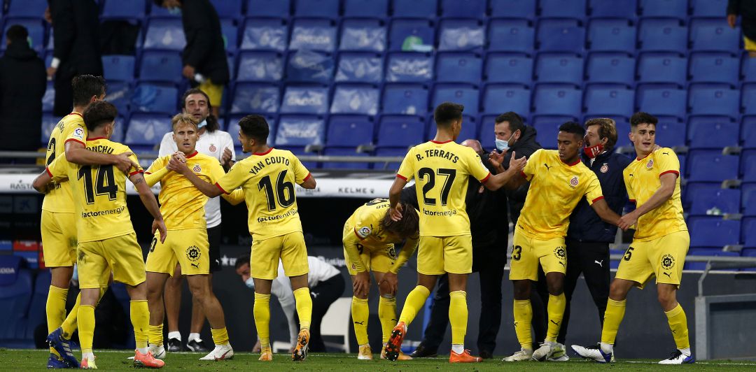 Los jugadores del Girona celebran un gol ante el Espanyol Los jugadores del Girona celebran un gol ante el Espanyol