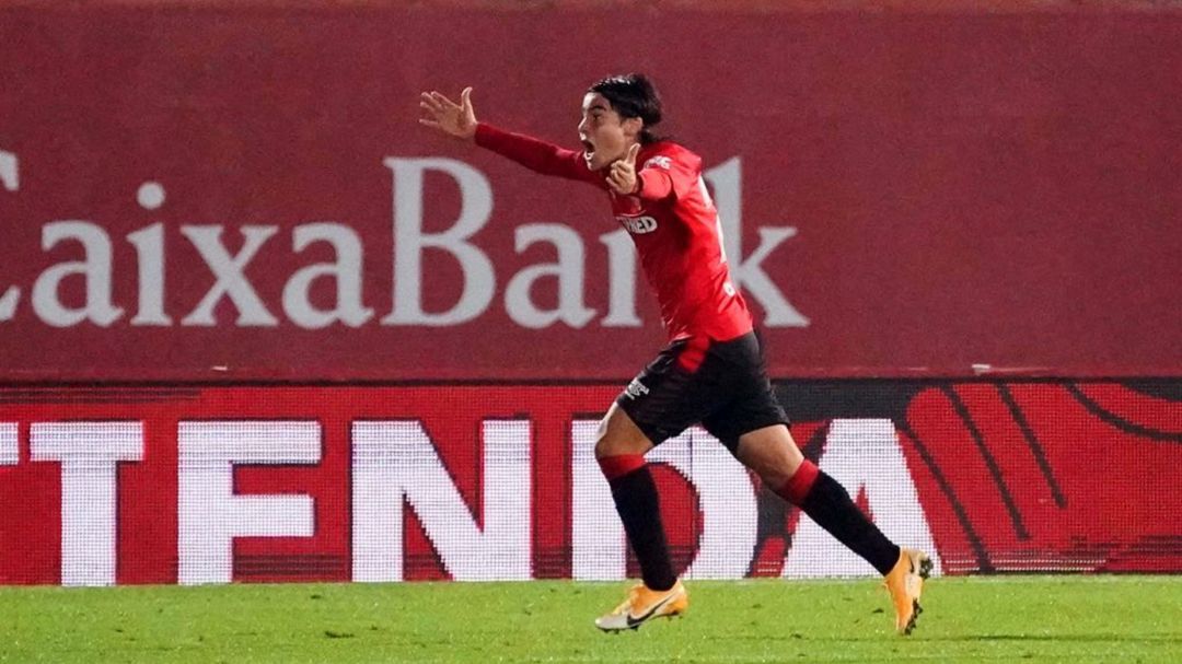 Luka Romero celebra su primer gol con el RCD Mallorca. Luka Romero celebra su primer gol con el RCD Mallorca.