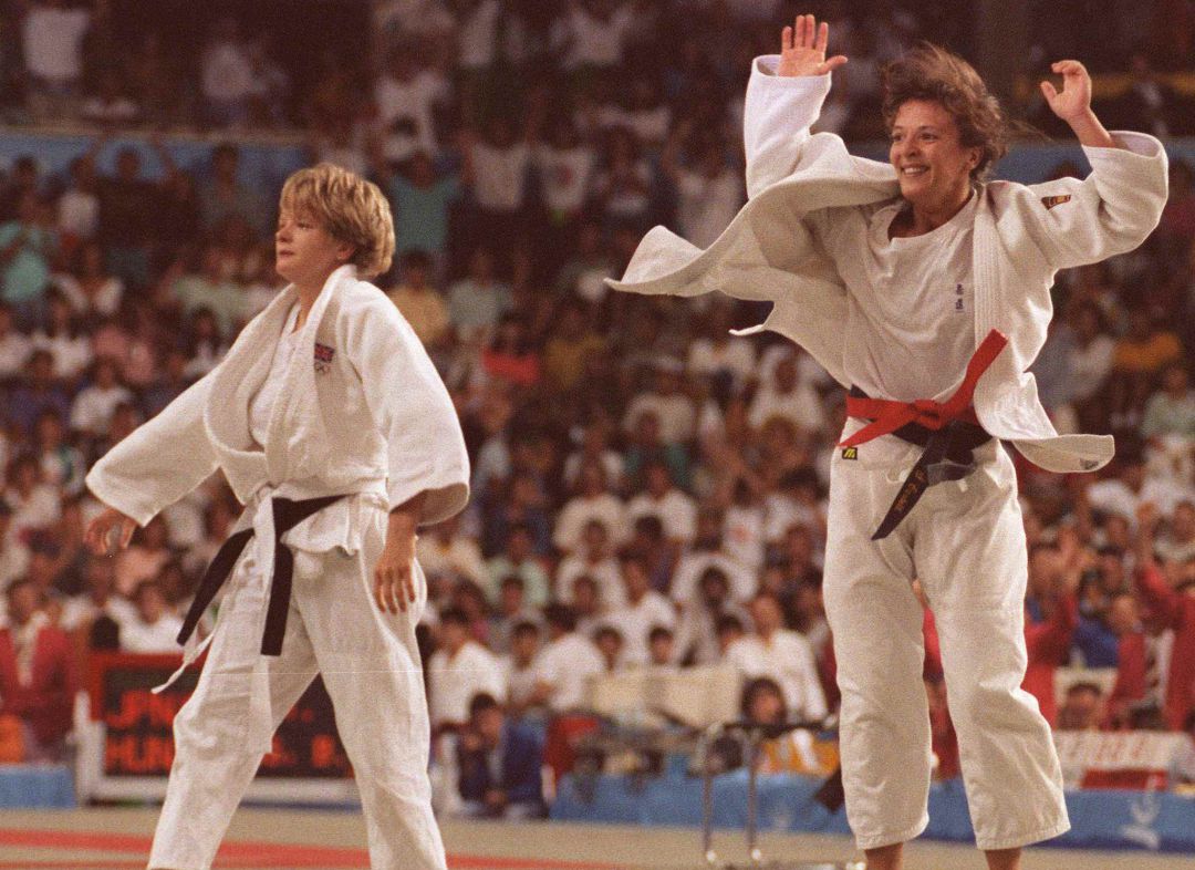 Nicola Fairbrother y Miriam Blasco, en la final de Barcelona 92. Nicola Fairbrother y Miriam Blasco, en la final de Barcelona 92.