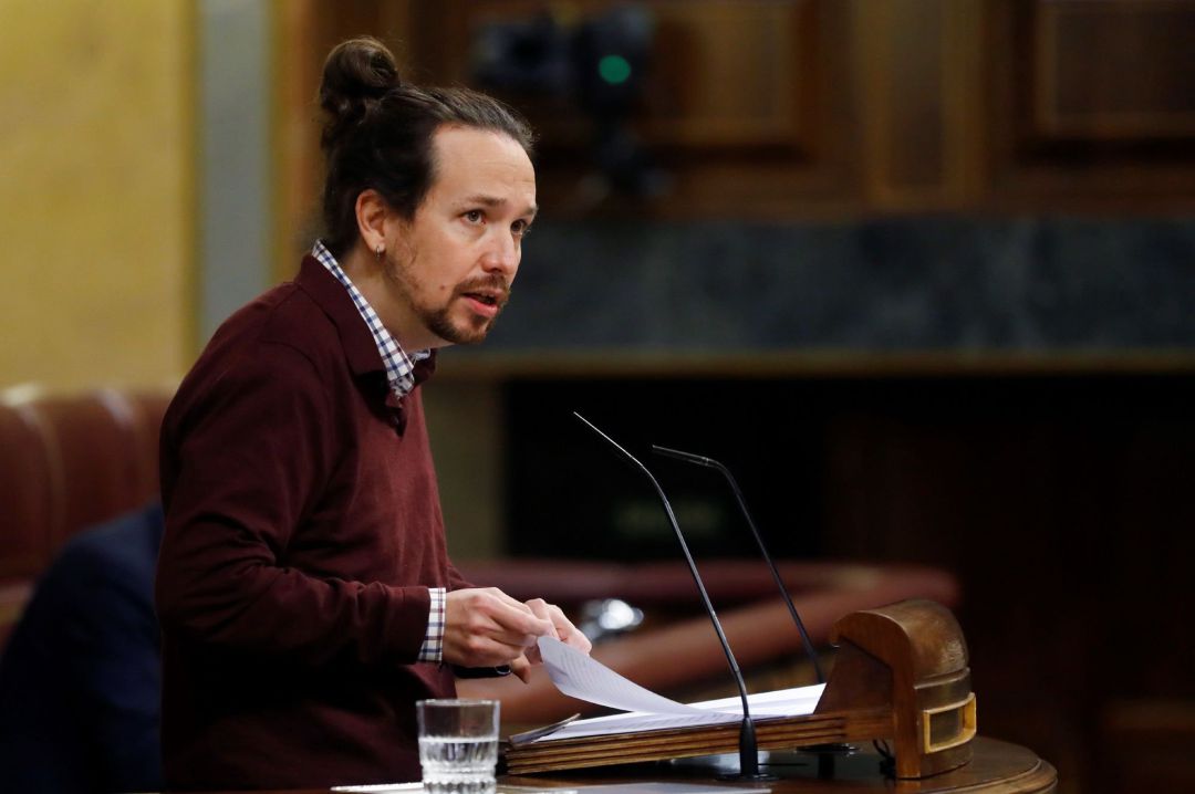 El vicepresidente segundo del Gobierno, Pablo Iglesias, durante el debate del proyecto de presupuestos generales del Estado para 2021 en el Congreso este miércoles. El vicepresidente segundo del Gobierno, Pablo Iglesias, durante el debate del proyecto de presupuestos generales del Estado para 2021 en el Congreso este miércoles.