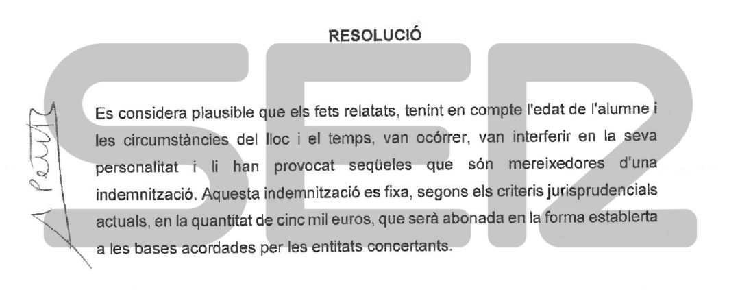 Fragment del acuerdo alcanzado con los Hermanos Maristas Fragment del acuerdo alcanzado con los Hermanos Maristas