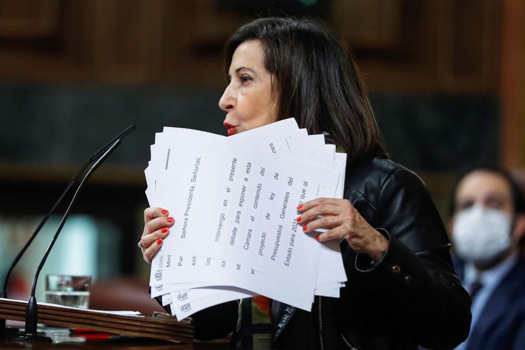 La ministra de Defensa, Margarita Robles, durante su intervención en el debate del proyecto de Presupuestos de 2021 La ministra de Defensa, Margarita Robles, durante su intervención en el debate del proyecto de Presupuestos de 2021