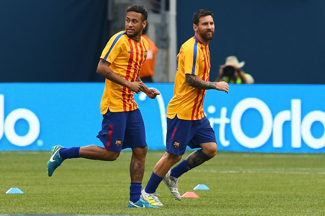 Neymar y Messi, durante una sesión de entrenamientos antes de un partido. Neymar y Messi, durante una sesión de entrenamientos antes de un partido.