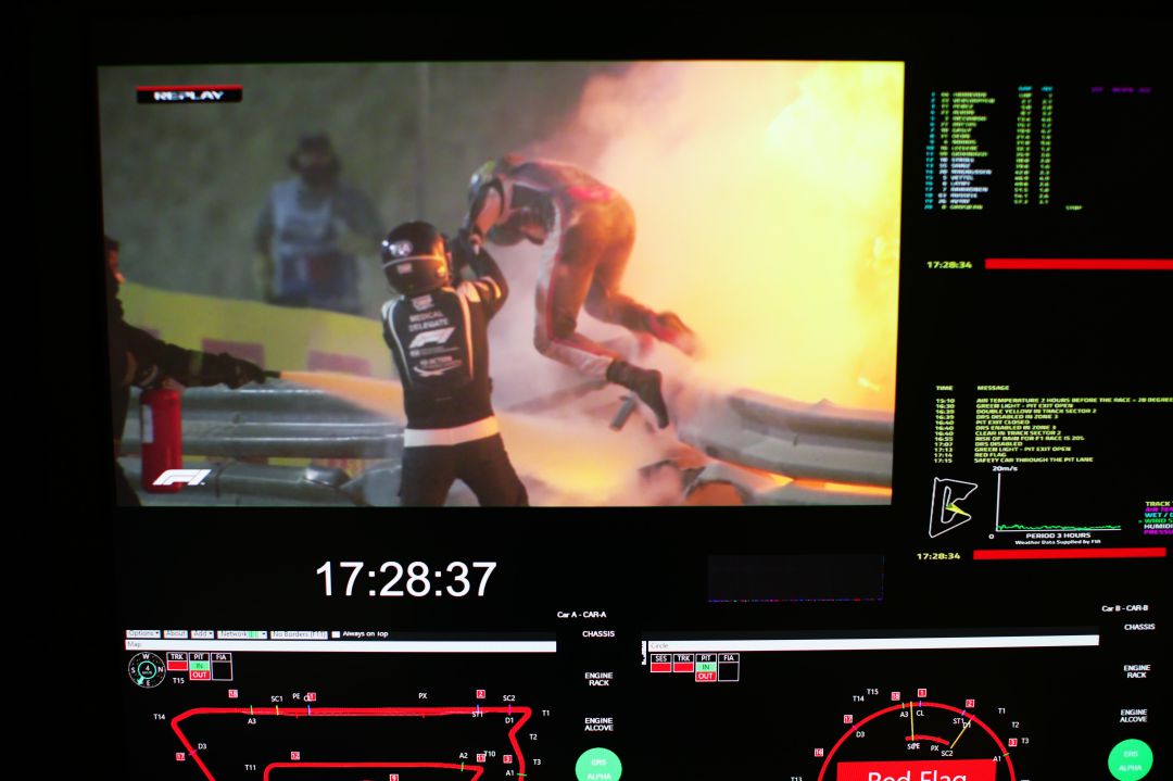Grosjean, en el momento del accidente Grosjean, en el momento del accidente