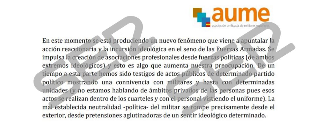 La carta que la AUME envió al Ministerio de Defensa en octubre La carta que la AUME envió al Ministerio de Defensa en octubre