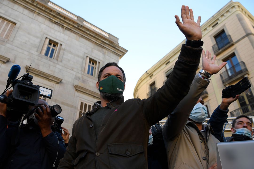 Santiago Abascal, durante el acto en Barcelona Santiago Abascal, durante el acto en Barcelona