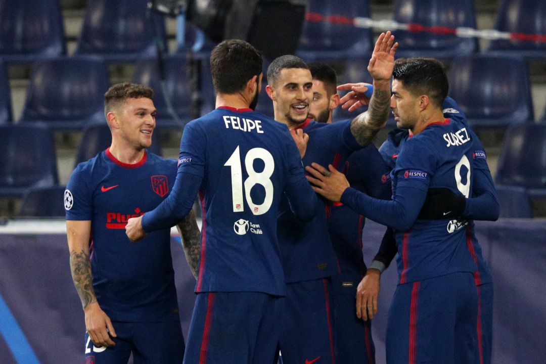 Los rojiblancos celebran el gol de Hermoso. Los rojiblancos celebran el gol de Hermoso.