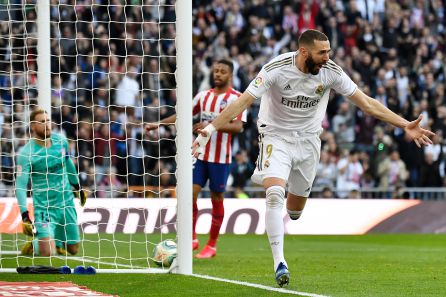 Benzema celebrando un gol ante el Atlético de Madrid. Benzema celebrando un gol ante el Atlético de Madrid.