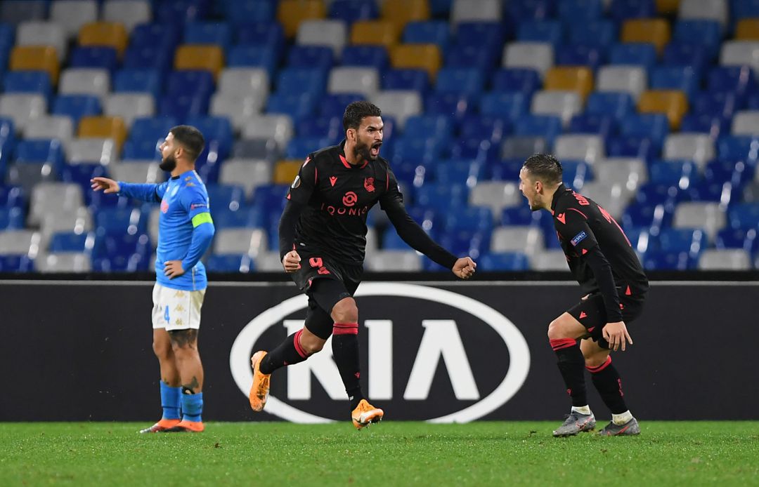 Willian José celebra con rabia el gol de la clasificación en Nápoles para la Real Sociedad Willian José celebra con rabia el gol de la clasificación en Nápoles para la Real Sociedad