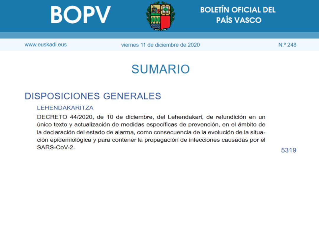 Boletín Oficial del País Vasco con el plan navideño aprobado por el LABI el pasado 9 de diciembre Boletín Oficial del País Vasco con el plan navideño aprobado por el LABI el pasado 9 de diciembre