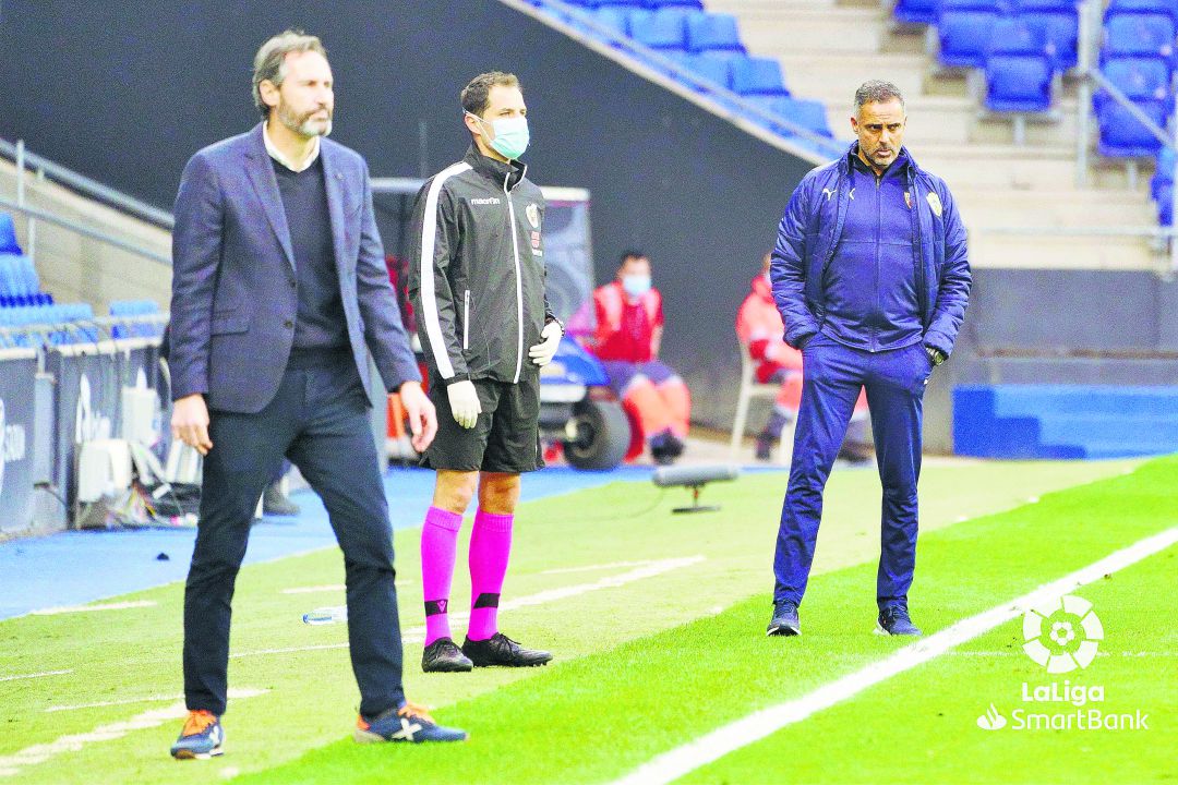 Vicente Moreno y José Gomes en el RCDE Stadium. Vicente Moreno y José Gomes en el RCDE Stadium.