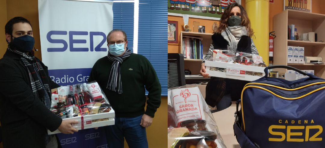 Ana Belén de Granada y David de Motril recibieron sus cestas 'Sabor Granada' de manos del director comercial de Radio Granada, Paco Anguita. Ana Belén de Granada y David de Motril recibieron sus cestas 'Sabor Granada' de manos del director comercial de Radio Granada, Paco Anguita.