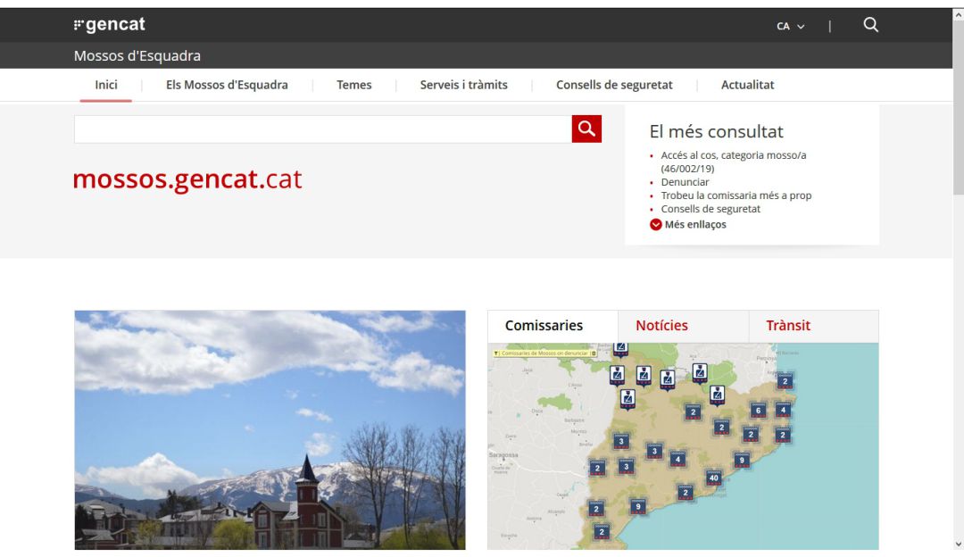 Pàgina web dels Mossos d'Esquadra Pàgina web dels Mossos d'Esquadra