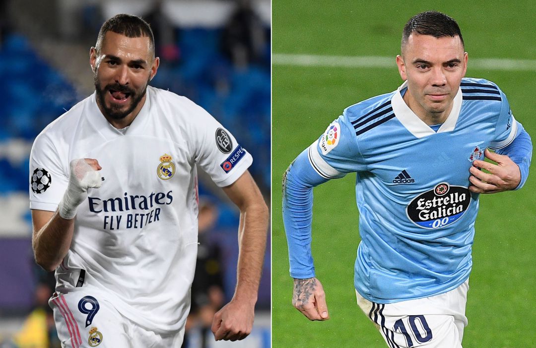Benzema y Aspas celebran sendos goles con sus equipos Benzema y Aspas celebran sendos goles con sus equipos