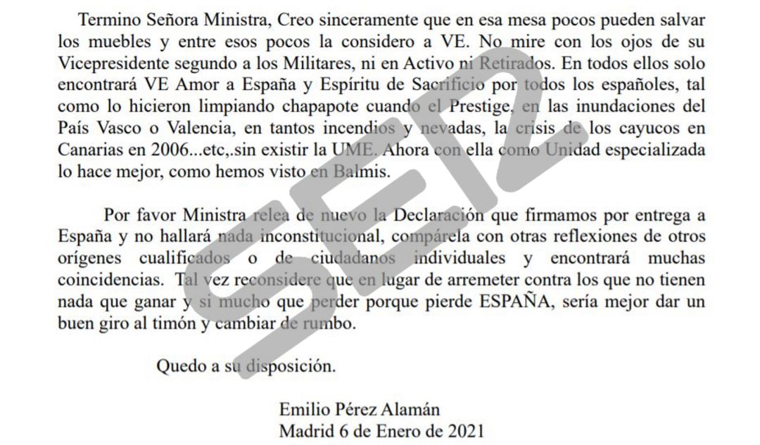 Extracto de la carta a la que ha tenido acceso la SER. Extracto de la carta a la que ha tenido acceso la SER.