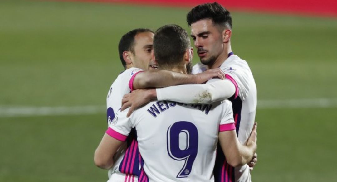 Kike celebra el gol de Getafe con Nacho y Weissman Kike celebra el gol de Getafe con Nacho y Weissman