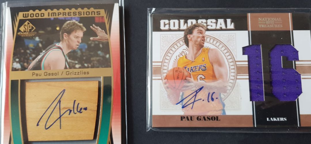 Muchas tarjetas cuentan con firmas reales o material deportivo utilizado por estrellas como Pau Gasol Muchas tarjetas cuentan con firmas reales o material deportivo utilizado por estrellas como Pau Gasol