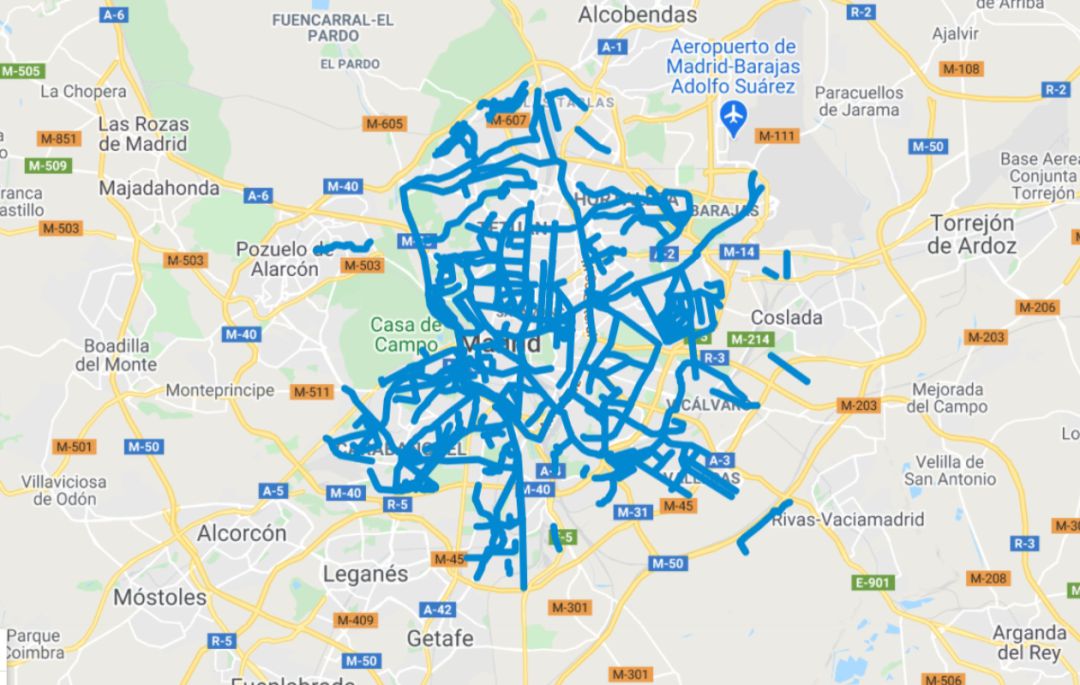 Imagen del mapa que recoge en tiempo real las calles ya desbloqueadas de nieve. Imagen del mapa que recoge en tiempo real las calles ya desbloqueadas de nieve.