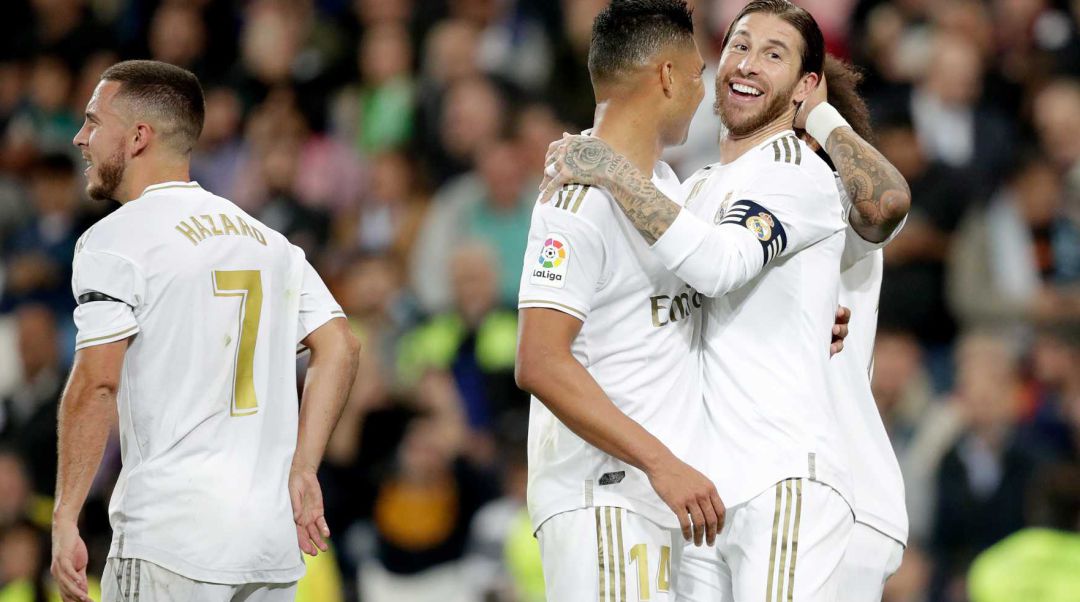 Hazard, Casemiro y Ramos, en un partido del Real Madrid. Hazard, Casemiro y Ramos, en un partido del Real Madrid.