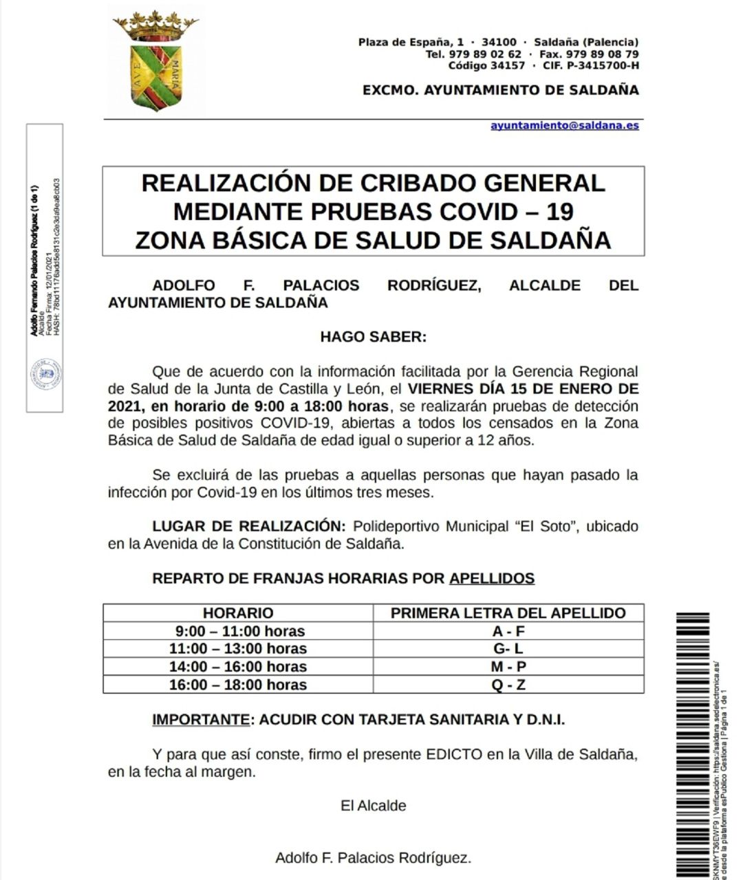 Los ayuntamientos de Cervera y saldaña han emitido sendos bandos para informar a la población Los ayuntamientos de Cervera y saldaña han emitido sendos bandos para informar a la población