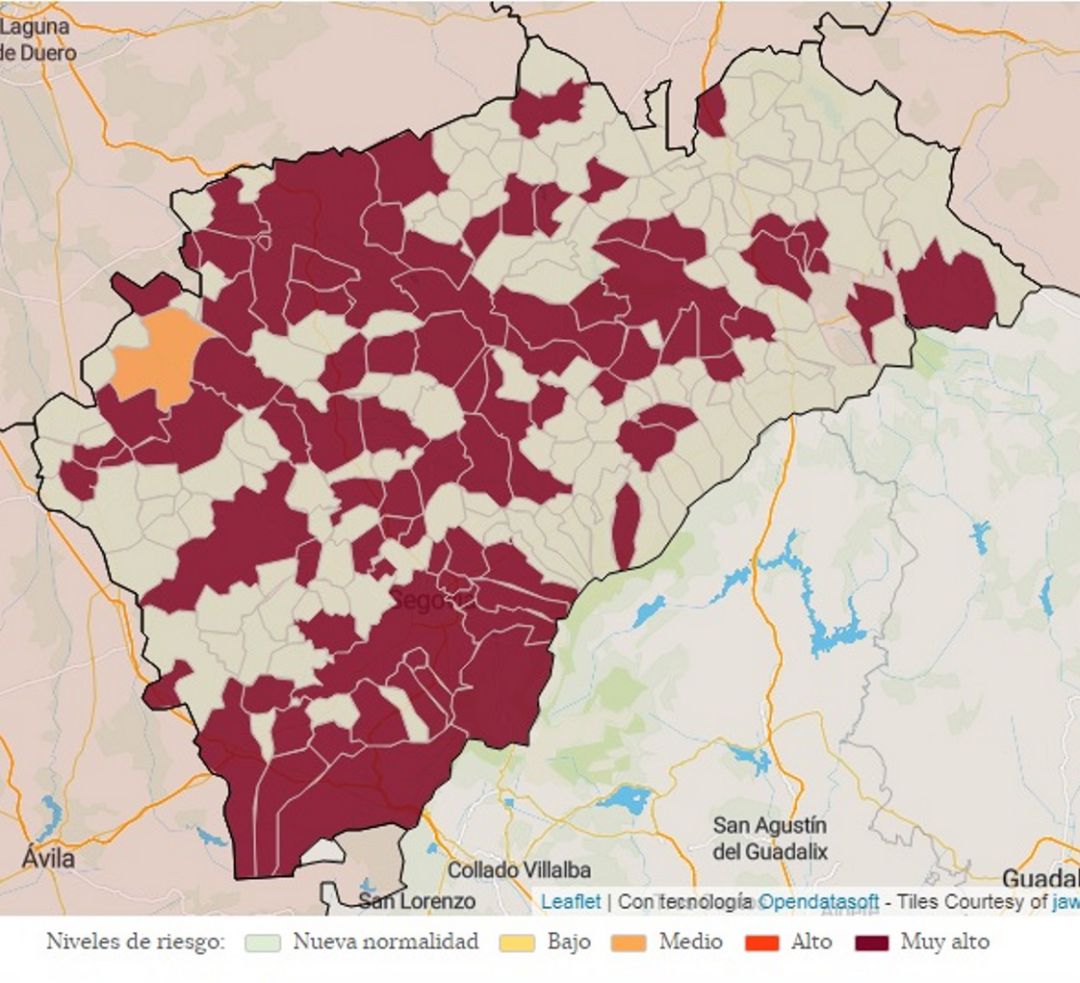 Mapa de incidencia de contagios en la provincia de Segovia del mártes 12 de enero Mapa de incidencia de contagios en la provincia de Segovia del mártes 12 de enero