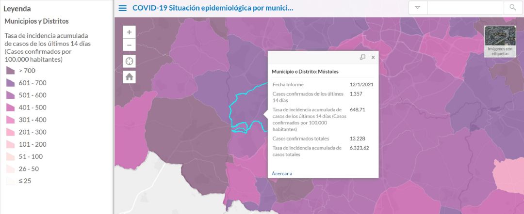 Mapa con la situación epidemiológica de Móstoles Mapa con la situación epidemiológica de Móstoles