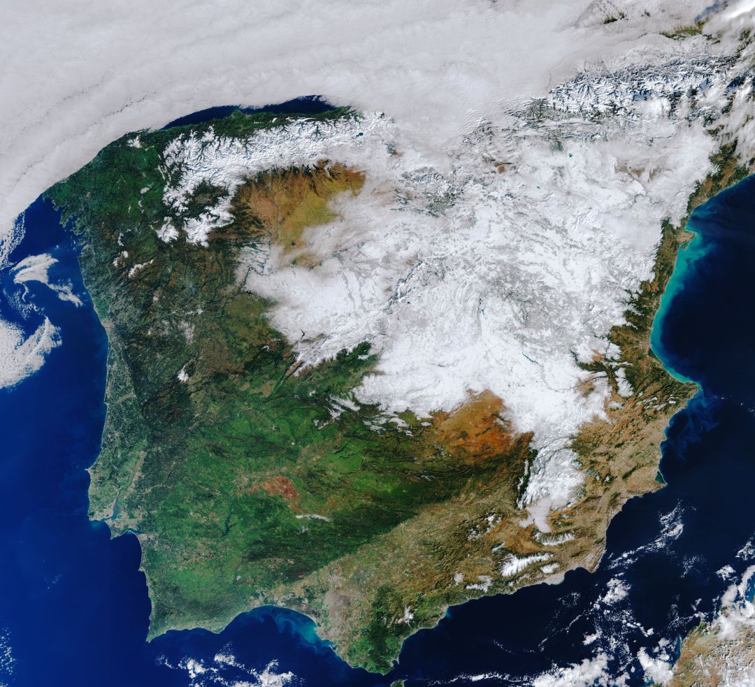 Imagen de la España bajo la nevada histórica de la borrasca Filomena Imagen de la España bajo la nevada histórica de la borrasca Filomena