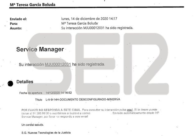 Correo del juzgado solicitando el cierre de la incidencia informática porque “lo han solucionado” Correo del juzgado solicitando el cierre de la incidencia informática porque “lo han solucionado”