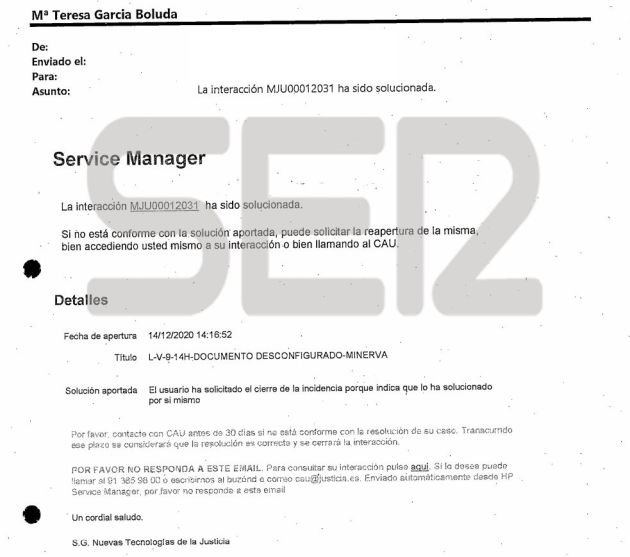 Correo al servicio de informática por problemas en el sistema Minerva del juzgado Correo al servicio de informática por problemas en el sistema Minerva del juzgado