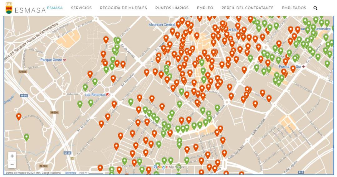 Mapa interactivo acerca de los contenedores disponibles en Alcorcón Mapa interactivo acerca de los contenedores disponibles en Alcorcón