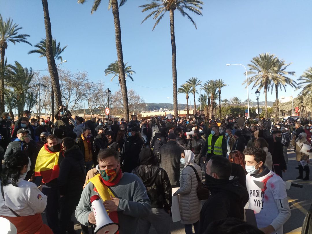 Manifestantes en la protesta ilegal frente al Consolat de Mar Manifestantes en la protesta ilegal frente al Consolat de Mar