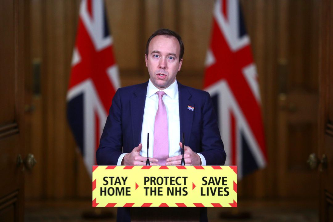 El ministro de Sanidad británico, Matt Hancock, durante una rueda de prensa en Downing Street, este lunes. El ministro de Sanidad británico, Matt Hancock, durante una rueda de prensa en Downing Street, este lunes.